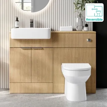 Sicily Fluted Country Oak Combination Vanity Basin and Miami Toilet 1200mm - Chrome Handles