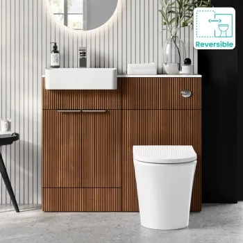 Sicily Fluted Black Walnut Combination Vanity Basin with Marble Top & Tucson Toilet 1000mm - Chrome Handles