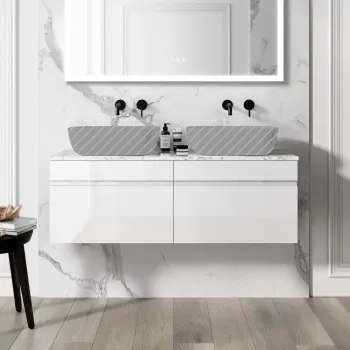 Trent Gloss White Wall Hung Drawer with Marble Top 1200mm - Excludes Counter Top Basins