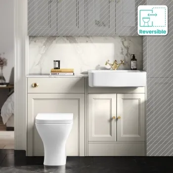 Monaco Chalk White Combination Vanity Basin with Marble Top & Atlanta Toilet 1200mm - Brushed Brass Accents