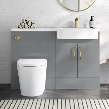 Harper Stone Grey Combination Vanity Basin and Boston Toilet 1200mm - Brushed Brass Accents - Right Handed