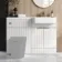 Sicily Fluted Coastal White Basin Vanity and Back To Wall Toilet Unit 1200mm (Excludes Toilet) - Brushed Brass Accents - Right Handed