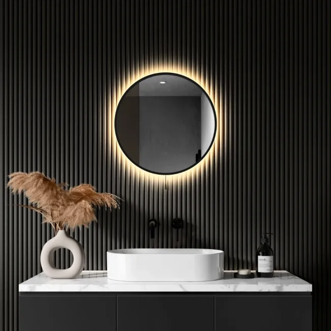 Delilah Battery Operated Black Framed Round Backlit LED Mirror 500mm