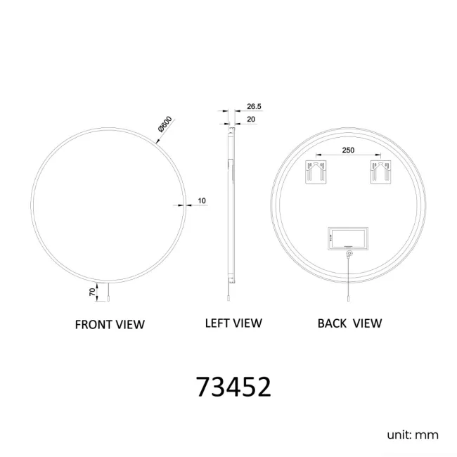 Delilah Battery Operated Black Framed Round Backlit LED Mirror 600mm