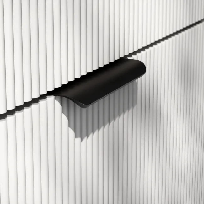 Sicily Fluted Coastal White Floor Standing Tall Cabinet Unit 1900x300mm - Black Accents