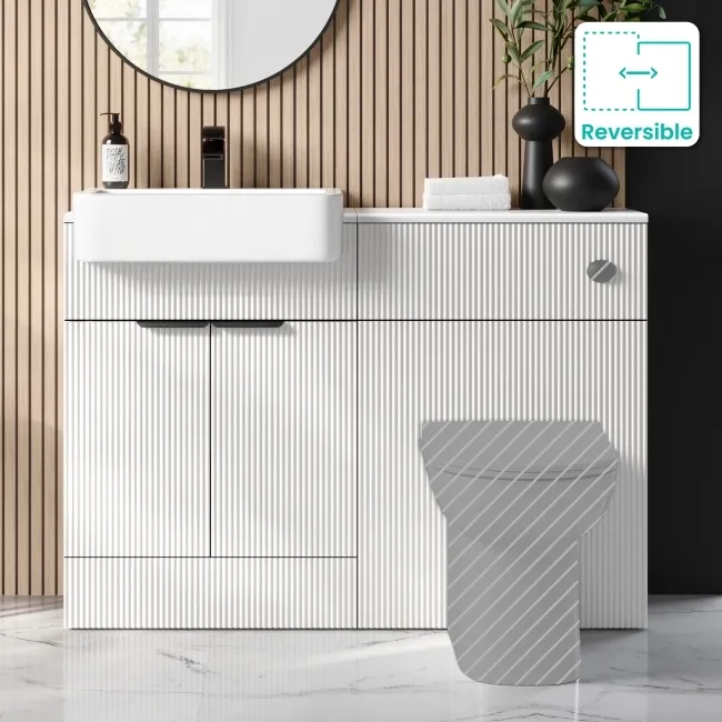 Sicily Fluted Coastal White Basin Vanity and Back To Wall Toilet Unit 1200mm (Excludes Toilet) - Black Accents