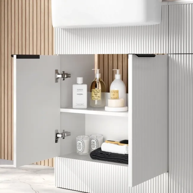 Sicily Fluted Coastal White Basin Vanity and Back To Wall Toilet Unit 1200mm (Excludes Toilet) - Black Accents