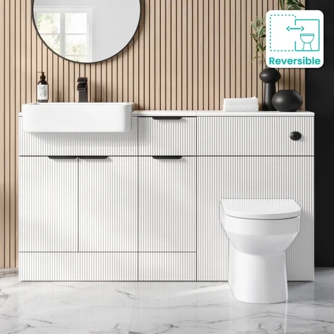 Sicily Fluted Coastal White Combination Vanity Basin and Miami Toilet 1500mm - Black Accents
