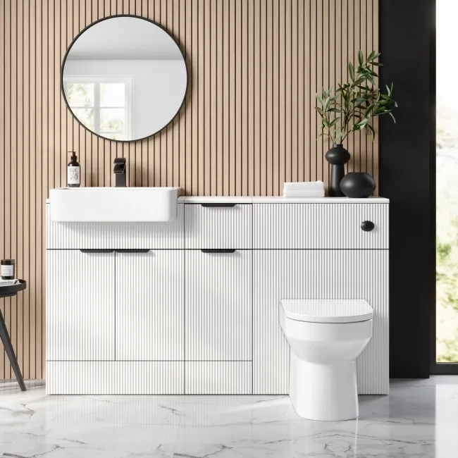 Sicily Fluted Coastal White Combination Vanity Basin and Miami Toilet 1500mm - Black Accents