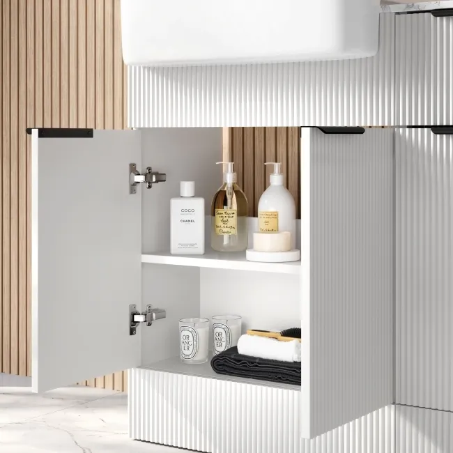 Sicily Fluted Coastal White Combination Vanity Basin with Marble Top & Houston Toilet 1500mm - Black Accents