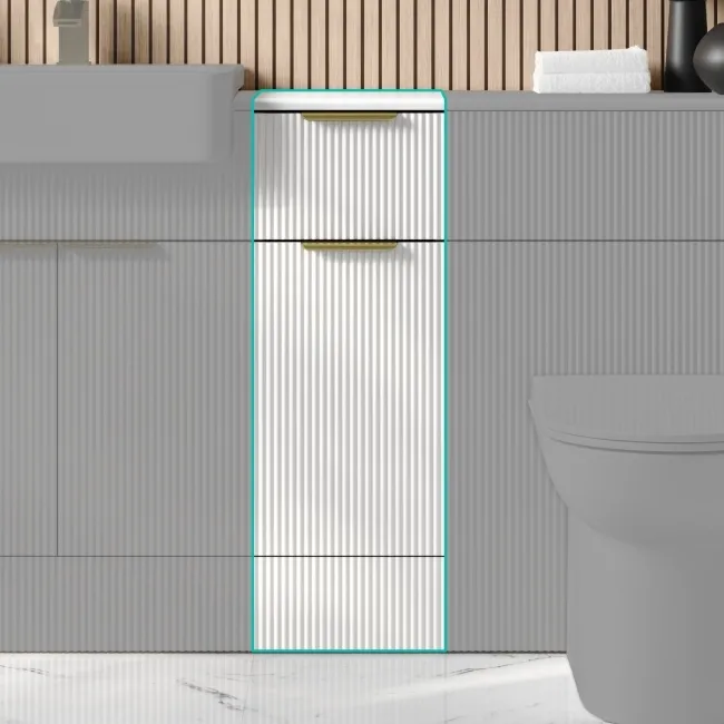 Sicily Fluted Coastal White Side Cabinet Unit 300mm - Brushed Brass Accents