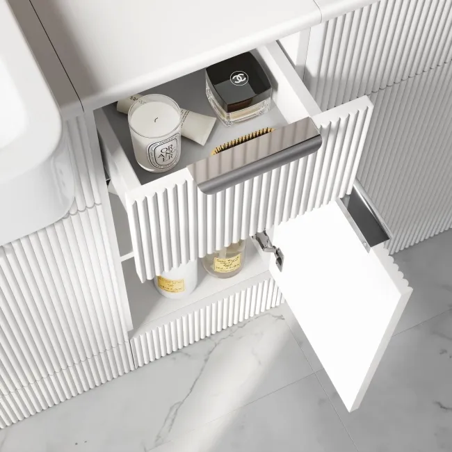 Sicily Fluted Coastal White Side Cabinet Unit 300mm - Chrome Handles