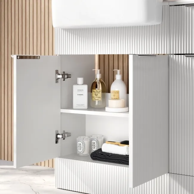 Sicily Fluted Coastal White Combination Vanity Basin and Aruba Toilet 1500mm - Chrome Handles