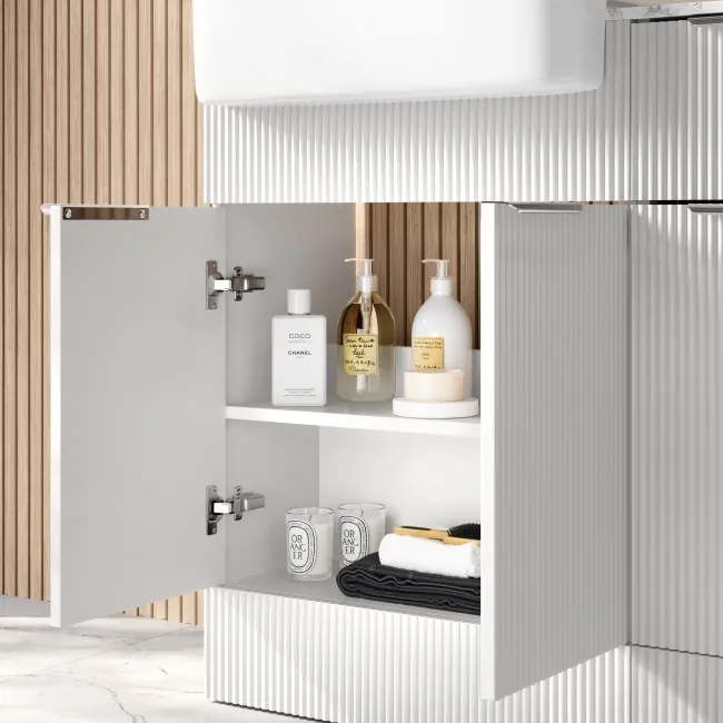 Sicily Fluted Coastal White Combination Vanity Basin with Marble Top & Utah Comfort Height Toilet 1500mm - Chrome Handles