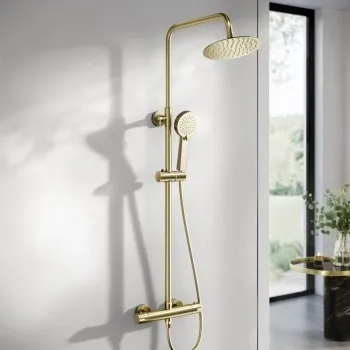 Brushed Brass Round Thermostatic Shower