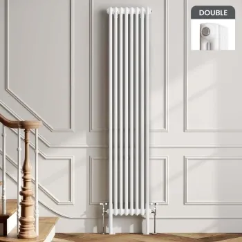 Athens White Double Column Vertical Traditional Radiator 1800x380mm