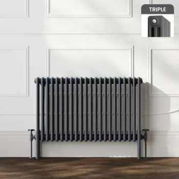 Athens Anthracite Triple Column Horizontal Traditional Radiator 600x1010mm