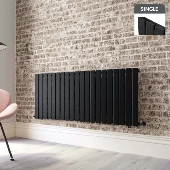 Faro Matt Black Single Flat Panel Horizontal Radiator 600x1400mm