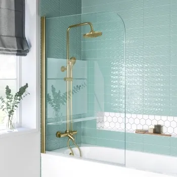 Geneva Easy Clean 6mm Brushed Brass Bath Screen - 800mm