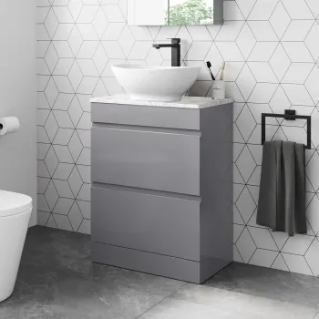 Trent Stone Grey Vanity Drawer with Marble Top & Oval Counter Top Basin 600mm