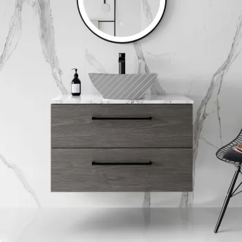 Elba Charcoal Elm Wall Hung Drawer 800mm Excludes Counter Top Basin - Black Accents