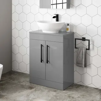 Avon Stone Grey Vanity with Oval Counter Top Basin 600mm - Black Accents
