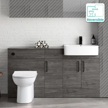 Harper Charcoal Elm Combination Vanity Basin and Aruba Toilet 1500mm - Black Accents