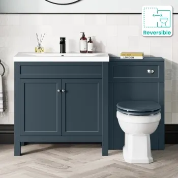 Bermuda Inky Blue Combination Vanity Basin and Hudson Toilet with Wooden Seat 1300mm