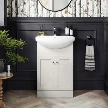 Capri Cotton White Vanity with Semi Recessed Basin 550mm - Brushed Handles