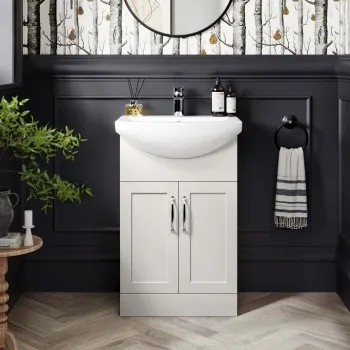 Capri Cotton White Vanity with Semi Recessed Basin 550mm - Traditional Handles