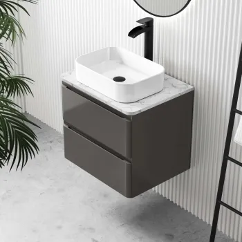 Corsica Tungsten Grey Wall Hung Drawer Vanity with Marble Top & Marin Basin 600mm