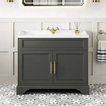 Lucia Graphite Grey Basin Vanity 1030mm - Brass Knurled Handles