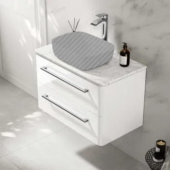 Omaha Gloss White Wall Hung Drawer Vanity with Marble Top 800mm - Excludes Counter Top Basin