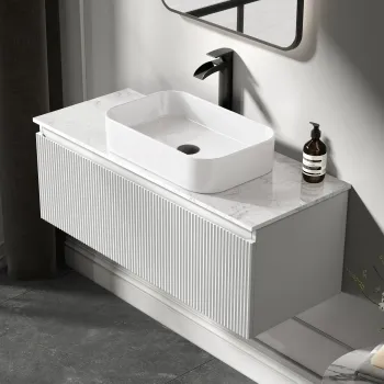 Malta Fluted Coastal White Wall Hung Drawer Vanity with Marble Top & Marin Basin 1000mm