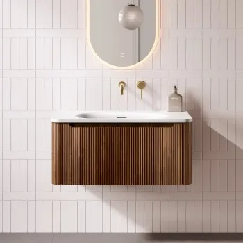 Sorrento Fluted Black Walnut Wall Hung Drawer Vanity with Matt White Basin 800mm