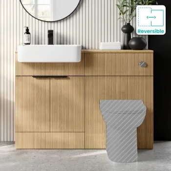 Sicily Fluted Country Oak Basin Vanity and Back To Wall Toilet Unit 1200mm (Excludes Toilet) - Black Accents