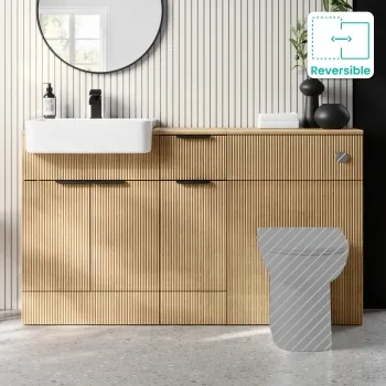 Sicily Fluted Country Oak Combination Vanity Basin 1500mm (Excludes Toilet) - Black Accents