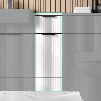 Sicily Fluted Coastal White Side Cabinet Unit 300mm - Black Accents