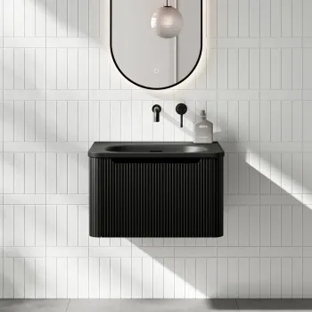 Sorrento Fluted Matt Black Wall Hung Drawer Vanity with Black Basin 600mm