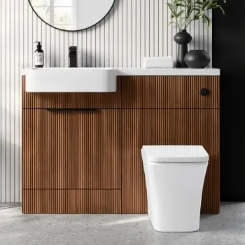 Sicily Fluted Black Walnut Combination Vanity Basin and Houston Toilet 1200mm - Black Accents - Left Handed