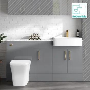 Harper Stone Grey Combination Vanity Basin with Marble Top & Houston Toilet 1500mm - Brushed Brass Accents
