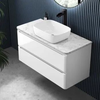 Corsica Gloss White Vanity Drawer with Marble Top & Curved Counter Top Basin 1000mm