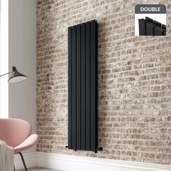Faro Matt Black Double Flat Panel Vertical Radiator 1600x420mm