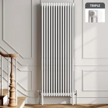 Athens White Triple Column Vertical Traditional Radiator 1800x650mm