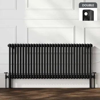 Athens Matt Black Double Column Horizontal Traditional Radiator 600x1415mm