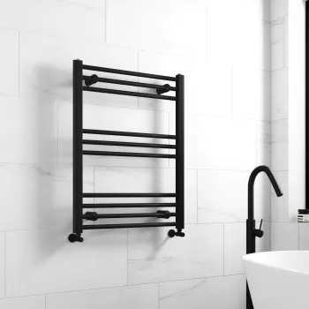 Barcelona Matt Black Straight Heated Towel Rail 800x600mm