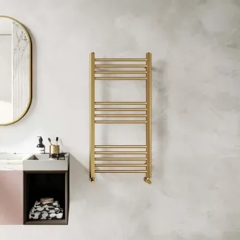 Barcelona Brushed Brass Straight Heated Towel Rail 1000x500mm