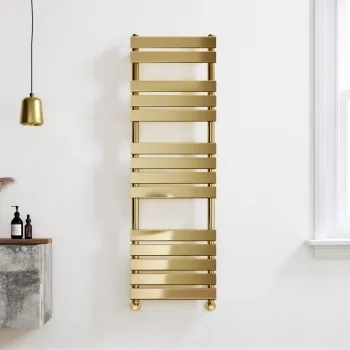 Santorini Brushed Brass Flat Panel Heated Towel Rail 1400x450mm