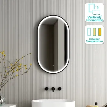 Ada Pill Black Framed Illuminated LED Mirror 900x500mm