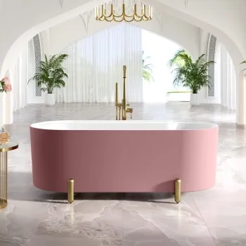 Shore 1700 Matt Pink Freestanding Bath - Gold Feet